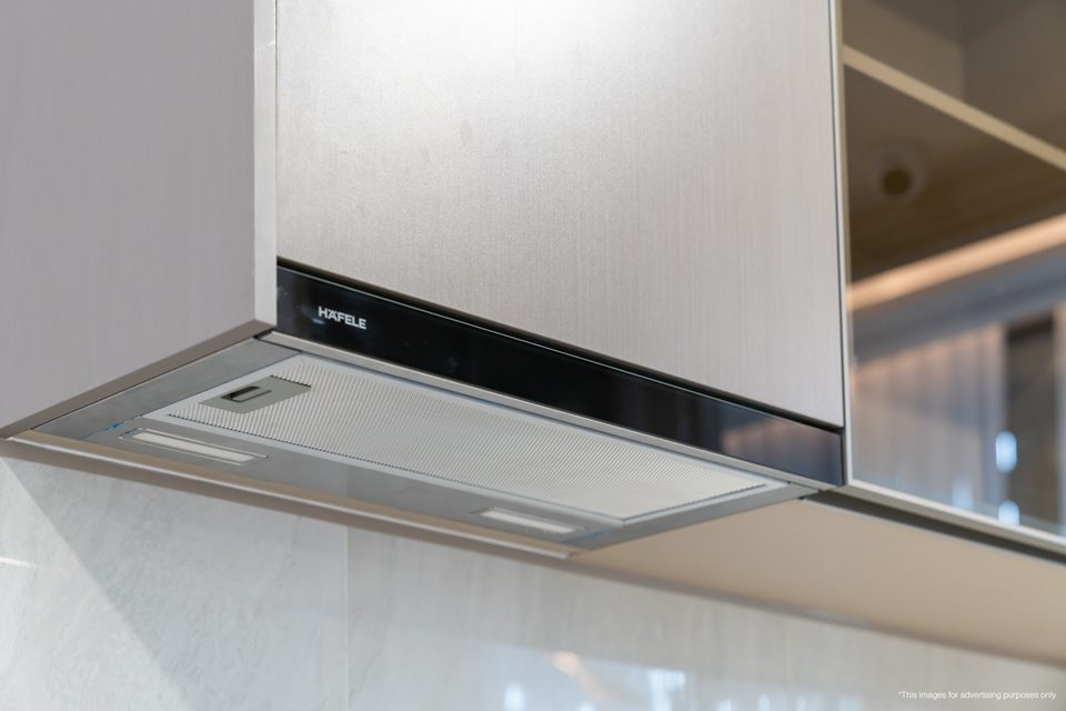 Häfele cooker hood fitted in the Aquarous 1-Bedroom Deluxe furniture package