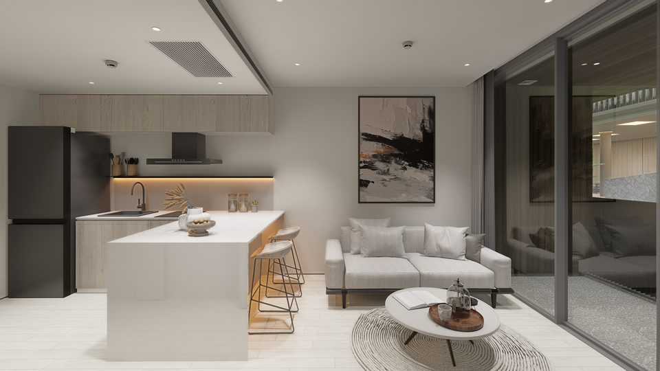 Celine Wongamat 1-Bedroom Type A interior render, second view, 40 sqm
