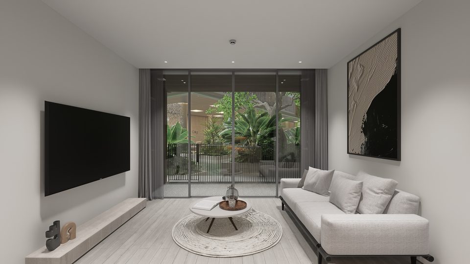 Celine Wongamat 2-Bedroom Type C interior render, 63 sqm