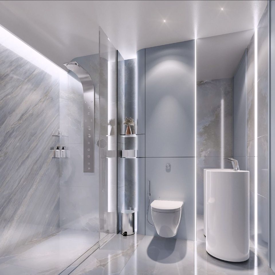 Embassy World Pattaya 1-bedroom condo bathroom interior render, Jomtien