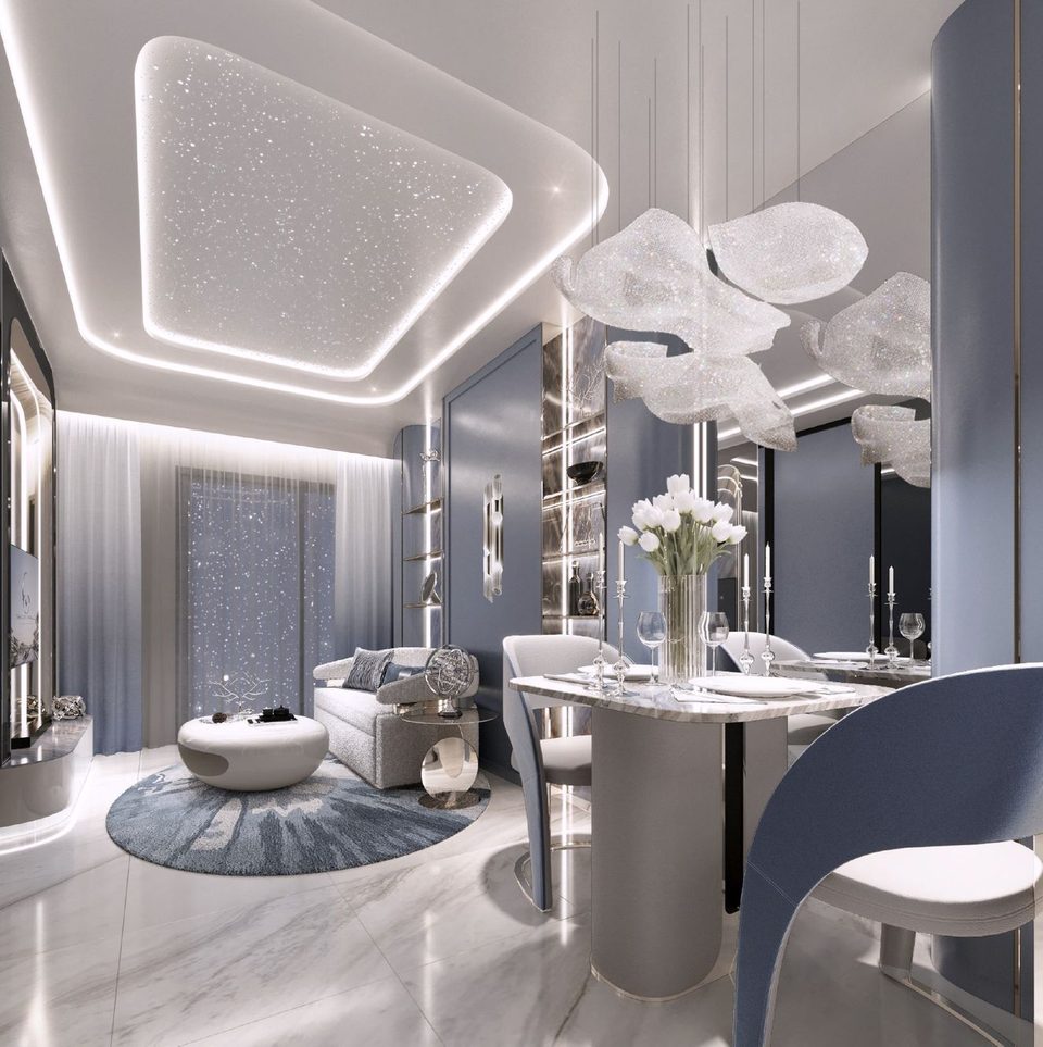 Embassy World Pattaya 1-bedroom condo kitchen and dining area render, Jomtien